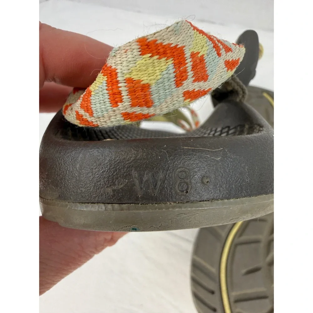 Chaco Z Cloud 2 Womens 8‎ Brown Orange Geometric Double Strap Toe Loop Sandals